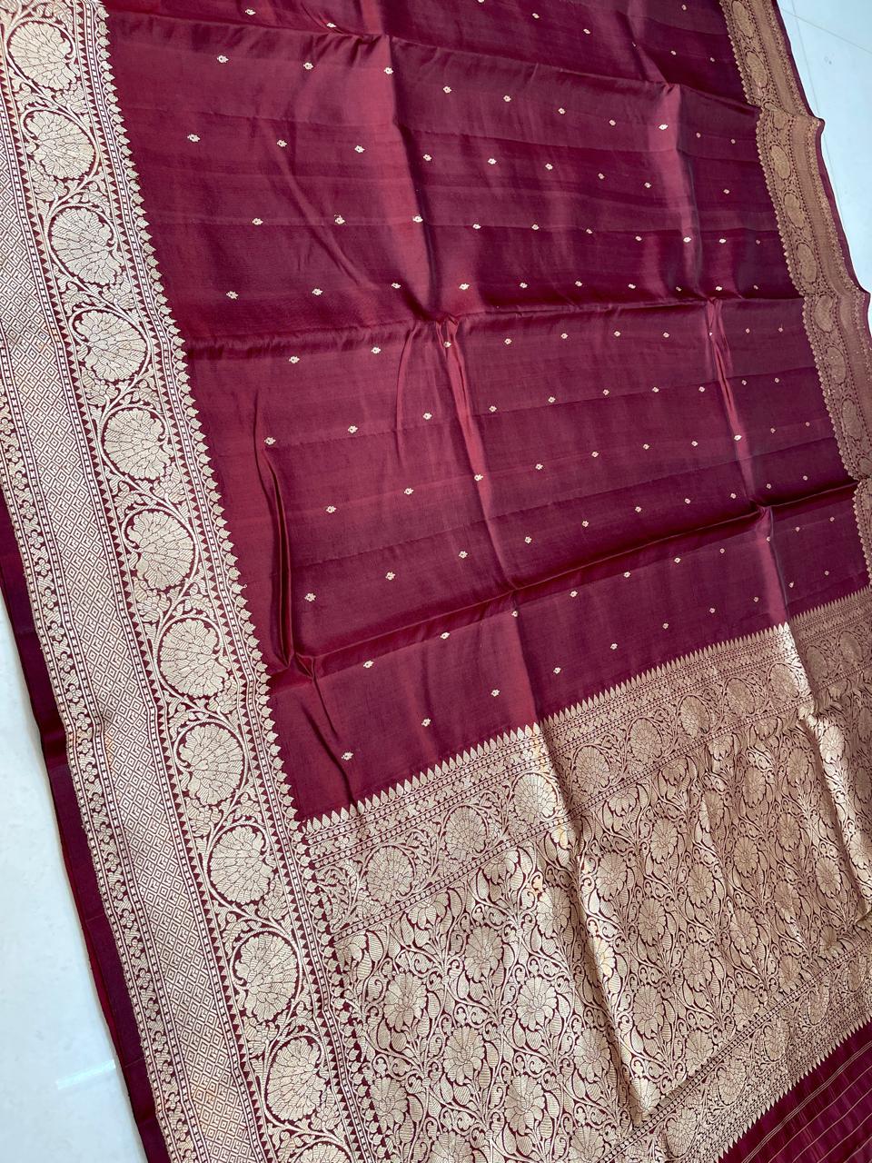 Maroon Raw Mango Silk Handloom Banarasi Saree